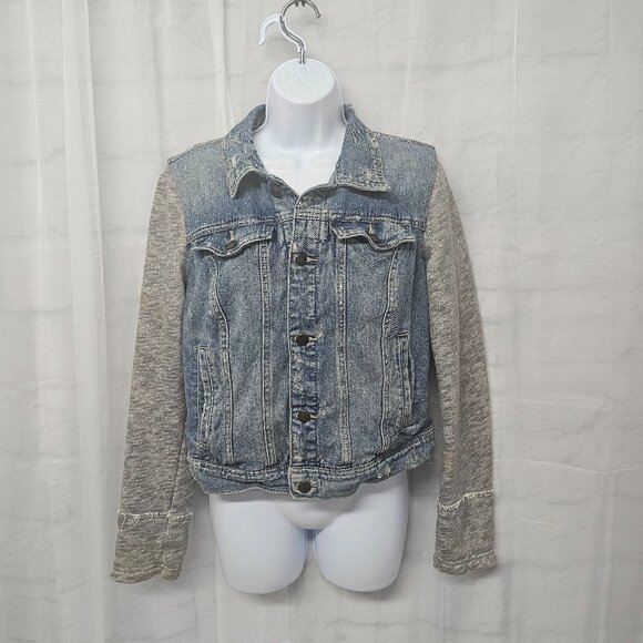 Free People Jean Jacket Fleece Grunge Casual Distressed M - Picture 1 of 13